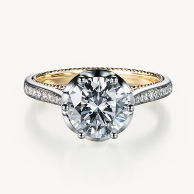 3 2CT Two-Tone Gold Pavé Engagement Ring